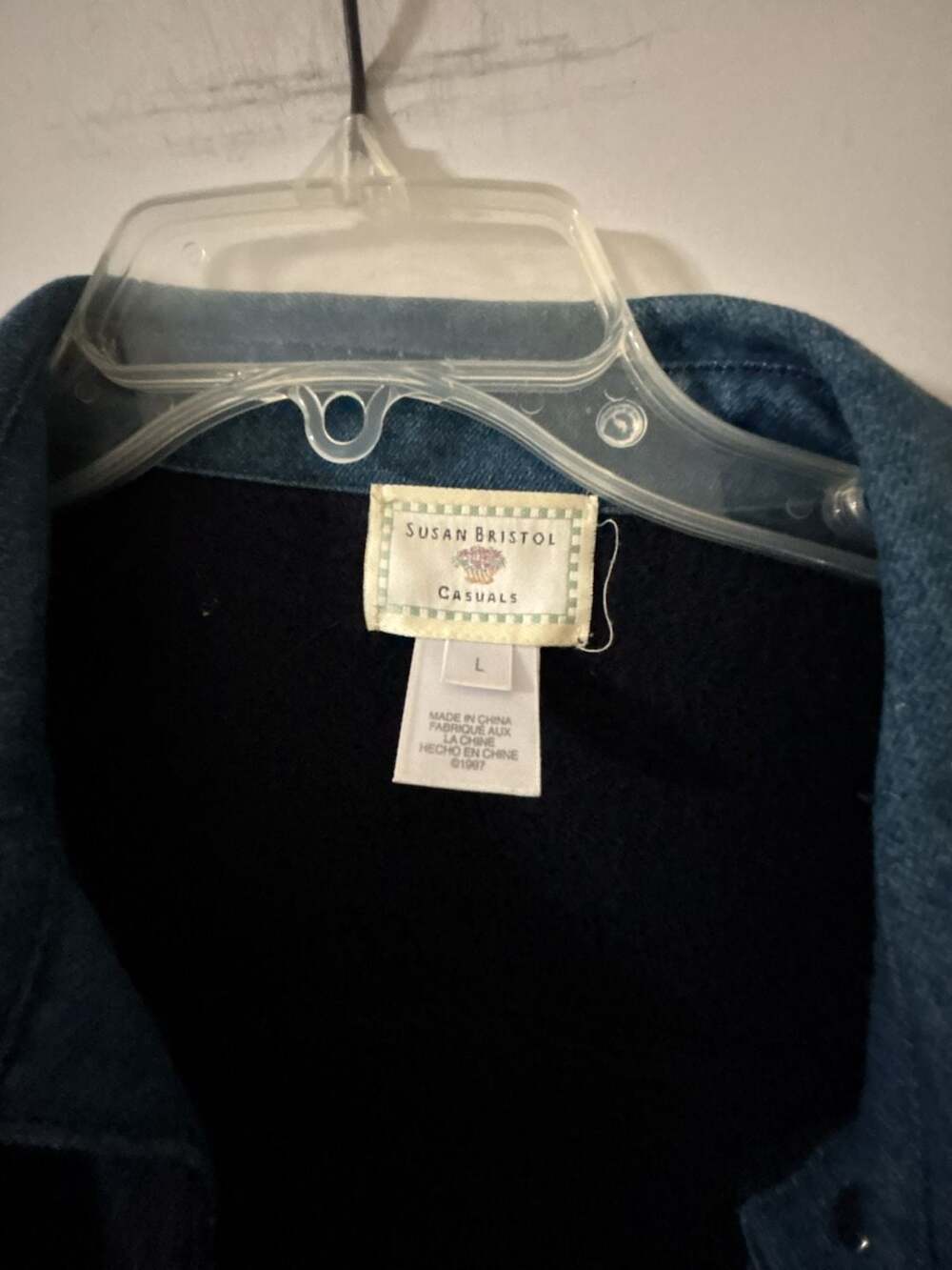Susan Bristol Casuals Cardigan Sweater Size L Blue Black Wool Blend